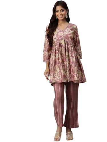 readiprint fashions frock style silk fabric burgundy color co-ord set(_xxl)