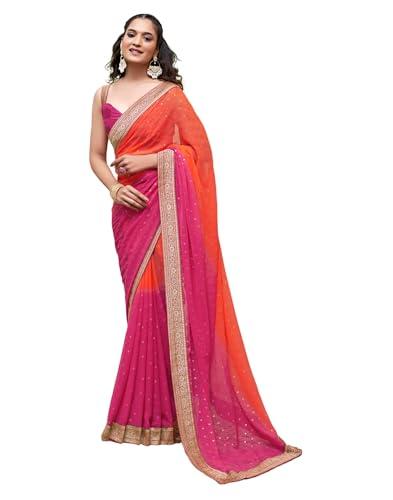 siril women's georgette foil printed saree with unstitched blouse piece (3694s141_orange)