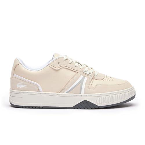 lacoste men's l001 leather and suede trainers off white/grey