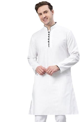 majestic man regular cotton blend woven design fancy long kurta (small, milky white)