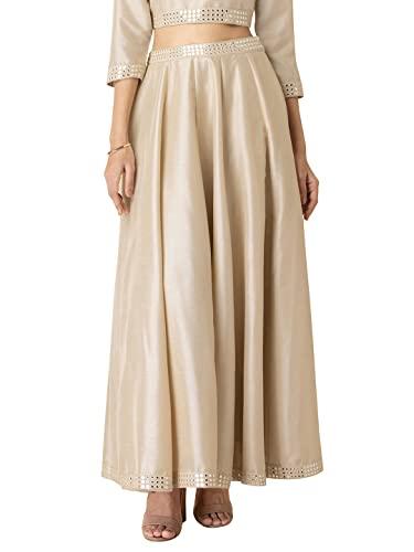 indya regular fit full length silk womens casual wear skirt (beige, small)