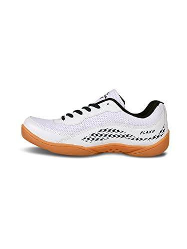 nivia flash 2.0 badminton shoes for men, rubber sole with pvc synthetic leather upper and mesh for sports, badminton, volleyball, squash, table tennis, (white) uk-9