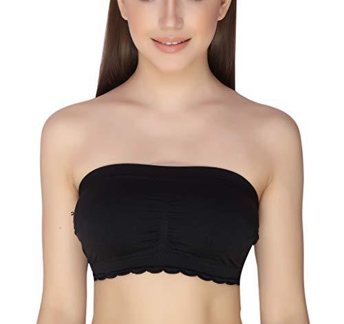 glamoras women’s nylon spandex solid tube bra padded wire free stretchable seamless strapless breathable pull on bandeau bralette bras | black, free size