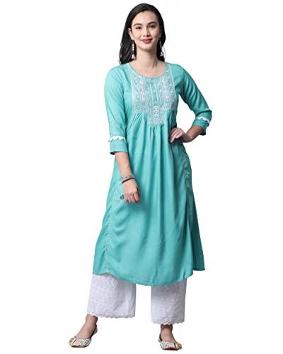 rajnandini women's rayon slub embroidered kurti (jopljpr110-l_sky blue_l)