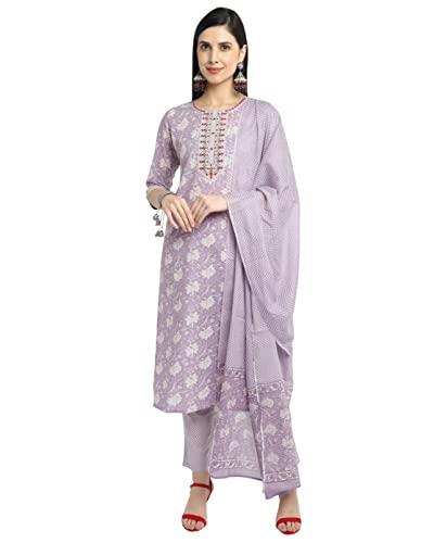 rajnandini women's pure cambric cotton embroidered kurta set with dupatta (joplse287-xxl_purple_xxl)