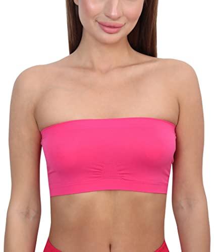 glamoras women’s nylon spandex tube bra non padded wire free stretchable seamless strapless breathable bandeau regular wear bras bralette | free size, pink