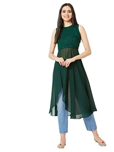 miss chase women's forest green round neck sleeveless solid lace overlaid maxi top (mcaw21tp14-09-236-05,forest green,l)