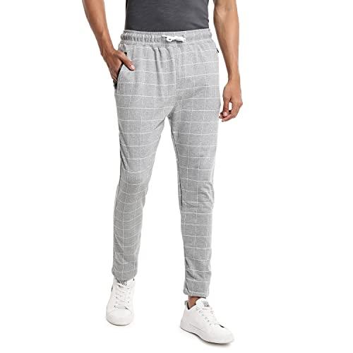 campus sutra men checks stylish evening & sports trackpant(sumr22_csmsstp218_m) grey