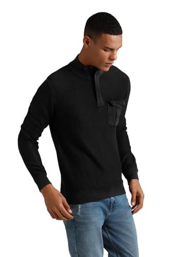 high star men's cotton turtle neck sweater (hsmsww23101rdnf_bk_black