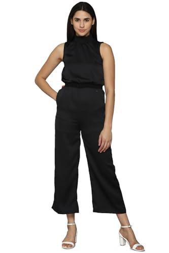 allen solly solid polyester women's jumpsuit (black,medium)