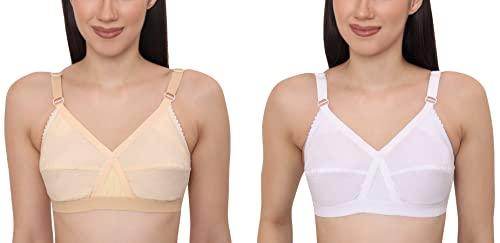 glamoras women cotton fabric full coverage non-padded non-wired adjustable straps everyday bra, color- beige, white, size 40, c cup, pack of 2 bra