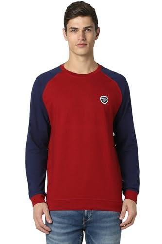 peter england men's polycotton asymmetric neck sweatshirt (pjstaslfg82013_red