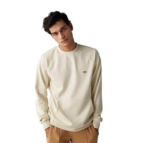 andamen men's cotton regular fit celeste white sweatshirt (khaki, m)