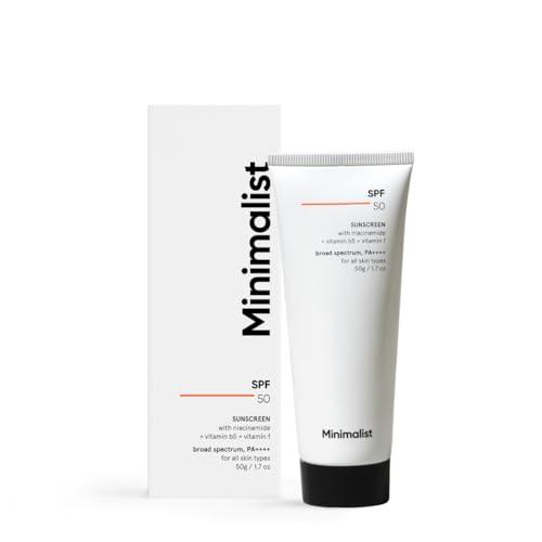 minimalist sunscreen spf 50 pa++++ | clinically tested in us (in-vivo) | lightweight with multi-vitamins | no white cast | broad spectrum | for women & men | 50g