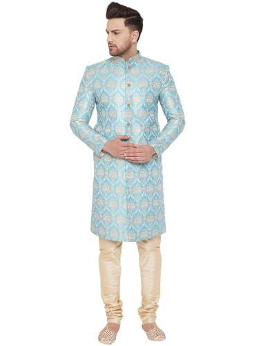 vastramay men's aqua and gold silk blend sherwani set-hyt5_vasmsw126aqnpgo_42