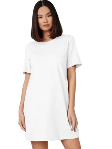 aahwan white solid round neck short sleeve tee dress for women's & girl's (278-sb-l)