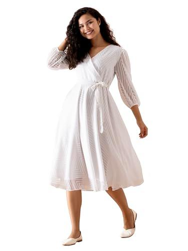 aask women fancy plain solid white color designer dress for women