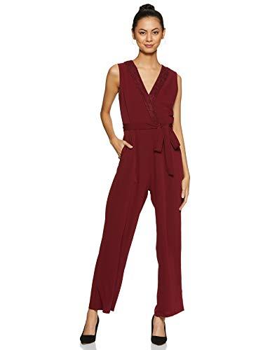 marie claire women's synthetic jumpsuit (mc1523a_maroon_m)