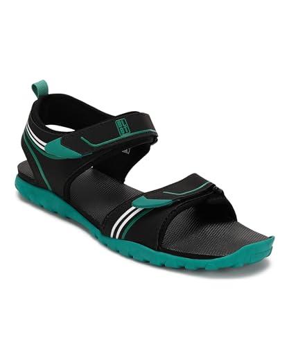 paragon men's stylish outdoor black-sea green velcro sandals | comfortable sandals for daily outdoor use | casual, durable & lightweight sandals with cushioned soles