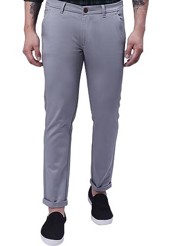 majestic man slim fit cotton blend casual solid trousers for men (28, ash blue)