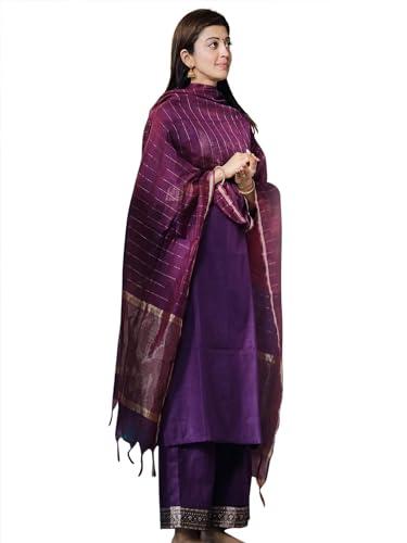 indo era women's cotton blend solid straight kurta palazzo with dupatta set (magenta_iecrl4012_x-small)