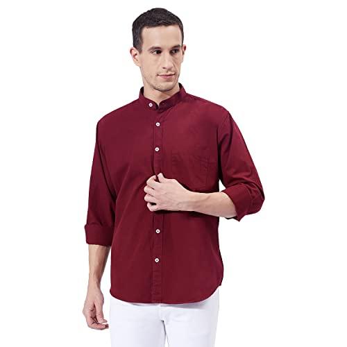 ben martin men's slim fit cotton casual full sleeve shirt maroon, extra large