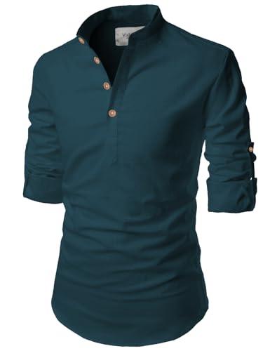 vida loca full sleeve mandarin collor cotton casual slim fit shirt for men's and boys (dark teal, 36)