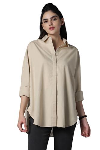 high star women's oversized fit shirt (hswshs23001b_be_beige