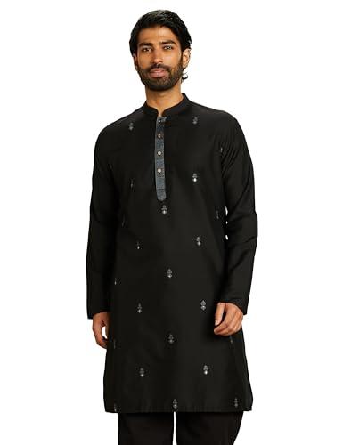 amazon brand - symbol polyester blend men's knee length festive kurta 41"_sy-a23-mna-fkt-103_black_xl