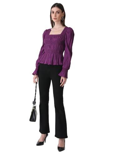 kazo abstract polyester blend square neck women's top (purple, small)