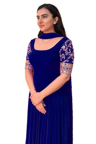 dharma enterprises georgette gown with embroidery work and dupatta, heavy material, fox brand (medium, blue)