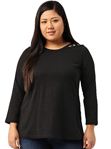 therebelinme plus size women's black solid color cut out detail cotton top(xxxxxxl)