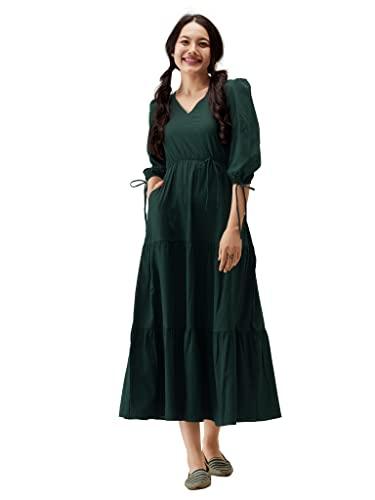 aask women fit and flare green maxi dress medium