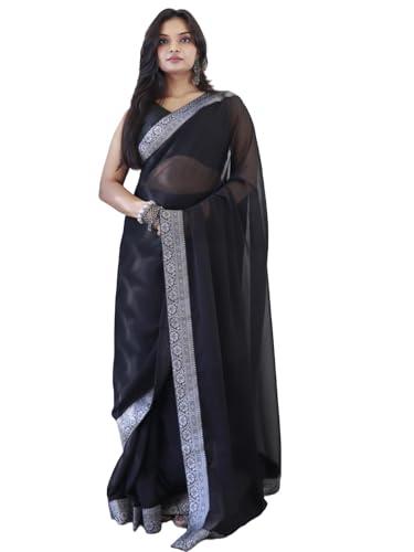 pandadi saree women's blooming georgette ready to wear saree with unstitched blouse piece