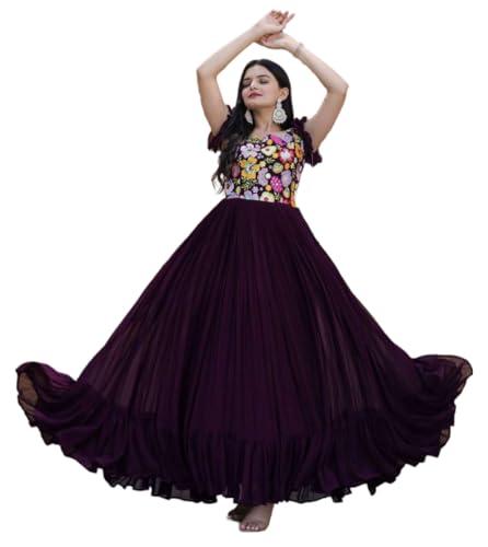 foxdx women's synthetic anarkali long dress (xx-large, purple)