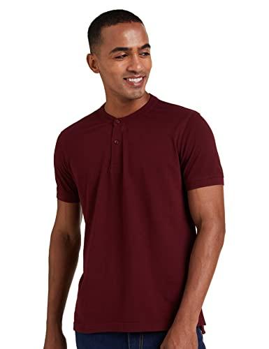 amazon brand - symbol men's cotton rich polo t shirt | mandarin collar tshirts | half sleeves | plain - regular fit (pomegranate_xl)