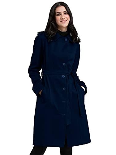 fablestreet women's cotton satin belted lapel trench solid jacket (navy blue,xl) (jk087navy-xl)