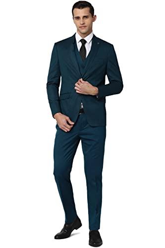 peter england polyester blend men green three piece suit business vest (pis3snsf907693 42)