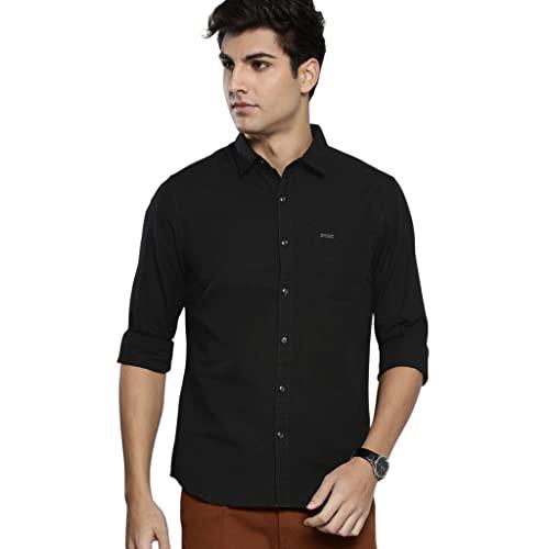 the indian garage co men's solid regular fit shirt (0622-sh278-03_black m)