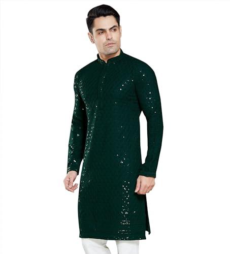 divisive men's sequince embroidered cotton blend only kurta (dkrt10_xxxl_bottle green)