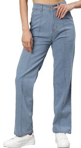 adbucks women's tapered style straight fit high-rise jeans (38, icyblue)