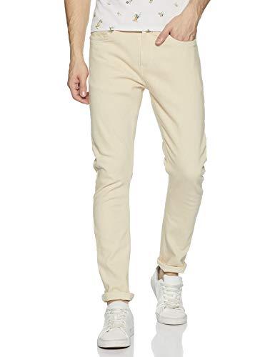 amazon brand - symbol men's cotton rich stretchable jeans | casual denim carrot fit (off white-32)