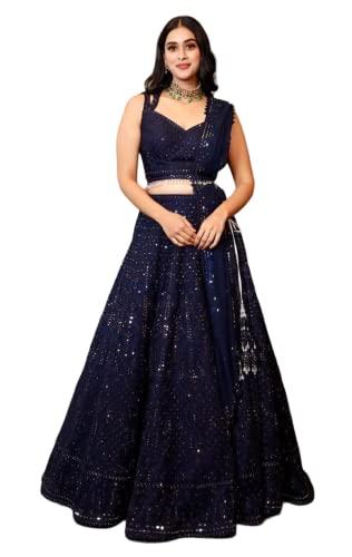 fashion basket women's gerogette semi stitched navy blue lehenga choli