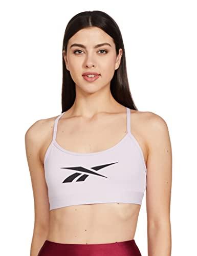 reebok women's 85% rec.pes/15% el-interlock-hydrophilic finish/anti chlorine wire free classic t shirt workout bra (hb8513_quartz glow_s)