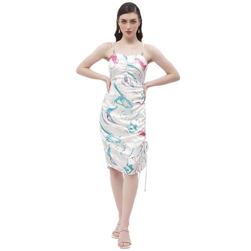 madame abstract print off-white drawstring bodycon dress