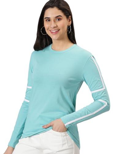 ausk full sleeve regular fit t shirt for womens (color-sky blue) (size-s)