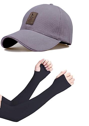 selloria brand soft cotton adjustable unisex cap and hand glove quick drying sun protection for men and women freesize baseball caps (pack of 2) (gray)