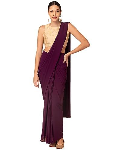 indya women's georgette saree (iss00098_purple)