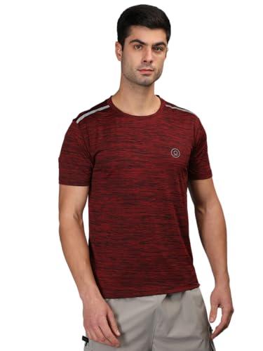 chkokko men's round neck regular dry fit gym sports t-shirt wine size s