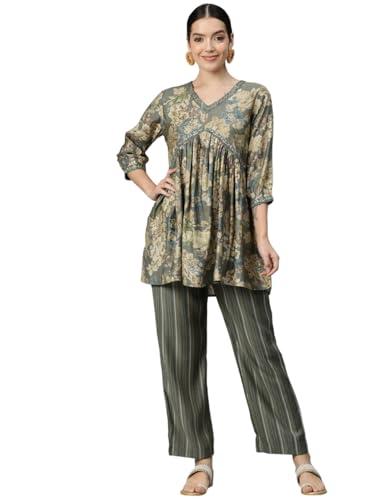 readiprint fashions frock style silk fabric olive color co-ord set(_xl)